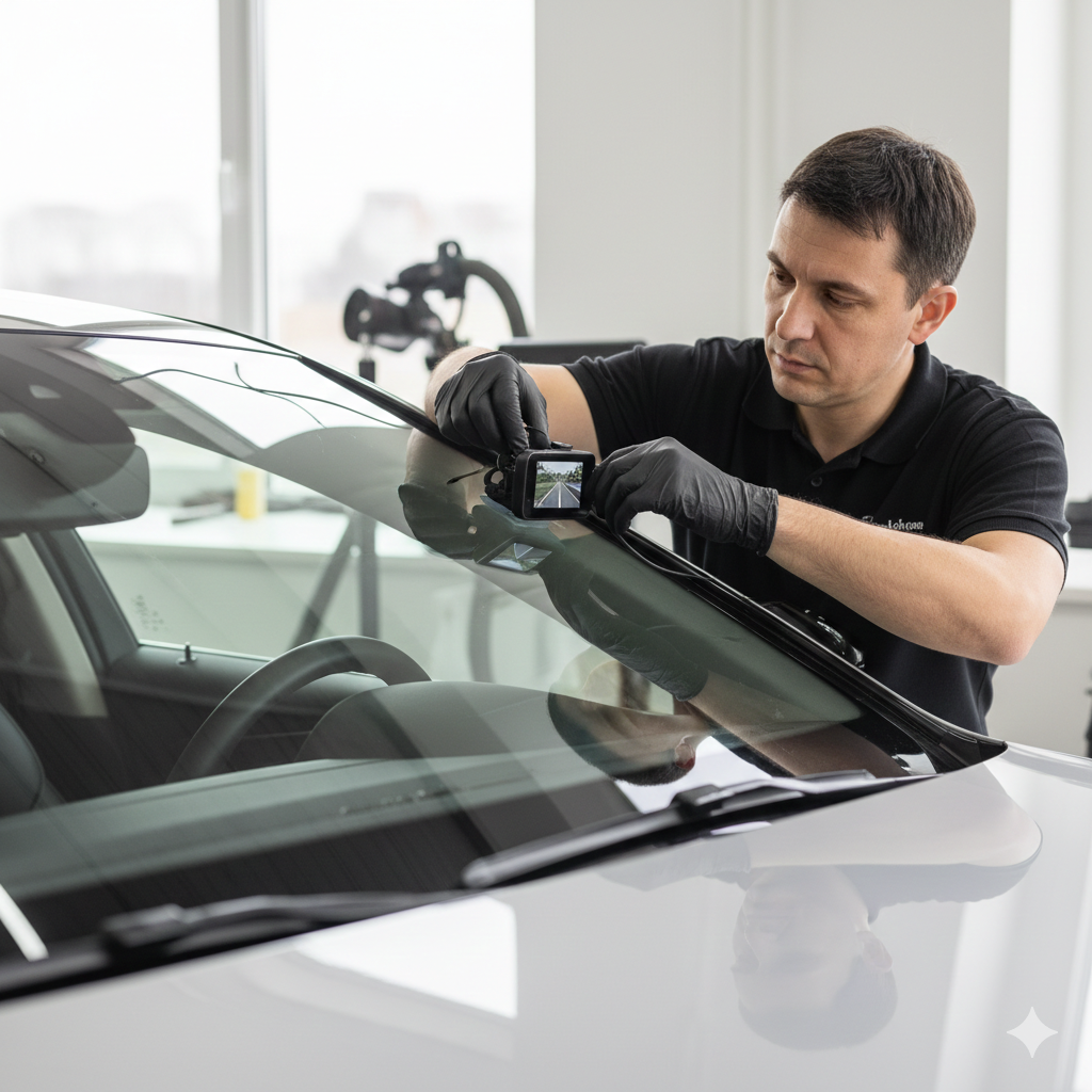 Technician installing a dashcam in a car in Toronto
